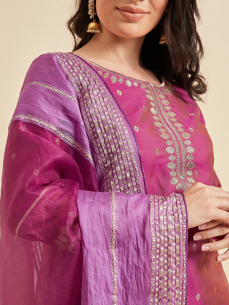 Straight Magenta Kurta With Palazzo & Dupatta set