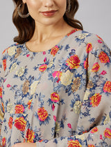 Floral Printed Kurta With Palazzo & Dupatta Set