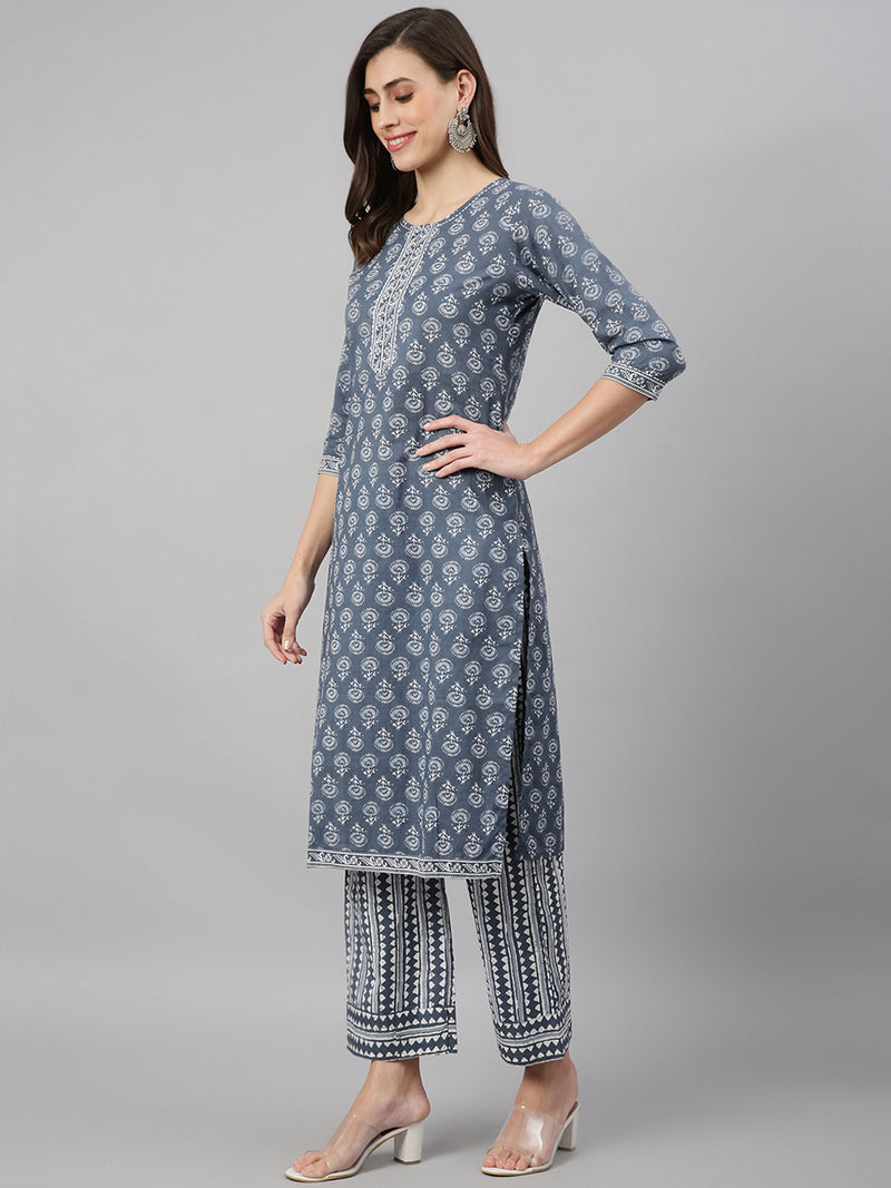 Floral Printed Kurta With Palazzo & Dupatta Set