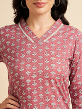 V Neck Printed Cotton Kurta