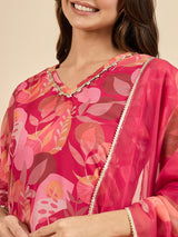 Floral Printed Kurta With Palazzo & Dupatta Set