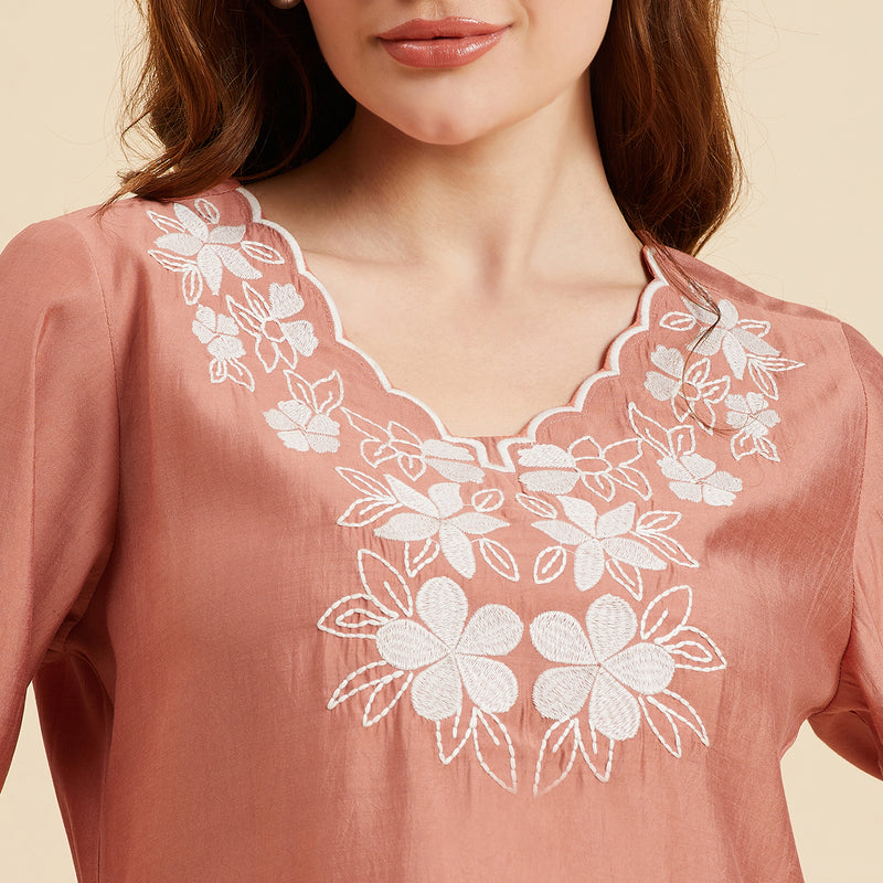 Peach  Embroidered Co-Ords Set