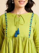 Lime Green Embroidered Peplum Cotton Top