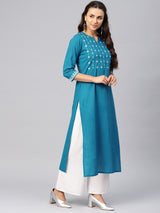 Cotton Blue Solid Kurta