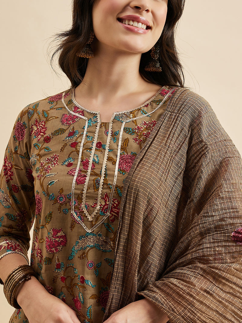 Printed Kurta With Palazzo & Dupatta Set