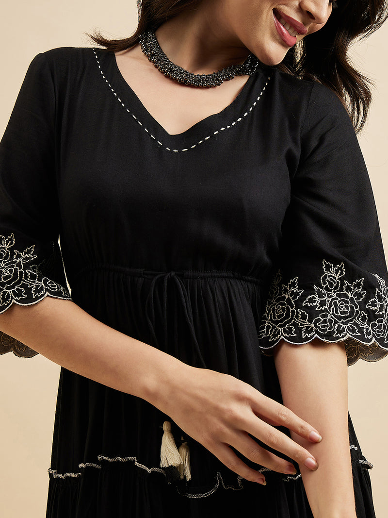 Black Embroidered Two Tiered dress