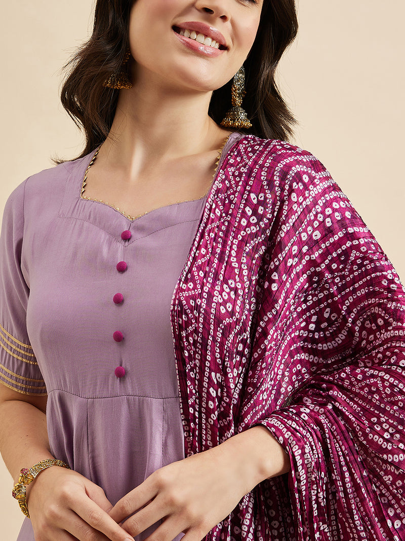 Anarkali Kurta With Palazzo & Dupatta Set