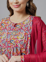 Floral Printed Kurta With Palazzo & Dupatta Set