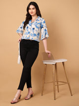 Abstract Printed Shirt Collar Top
