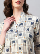 Printed Yoke Mandarian Tunic