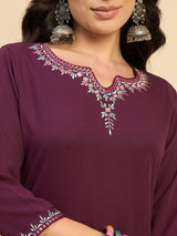 Solid Embroidered Kurta With Palazzo Set