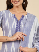 Ikat Printed Kurta With Palazzo & Dupatta