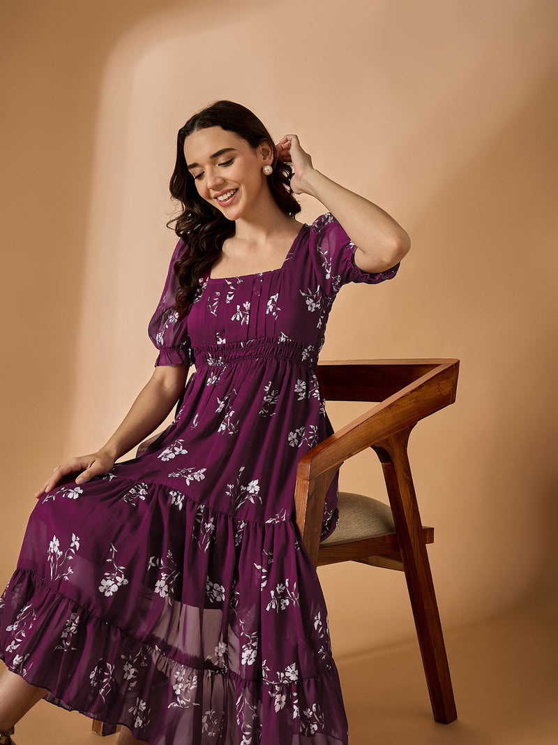 Maroon Fit & Flared Dress