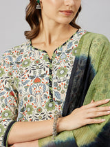 Floral Printed Kurta With Palazzo & Dupatta Set