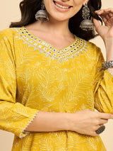 Embroidered Yellow A line Kurta