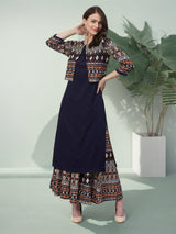 Abstract Printed Kurta Set With Palazzo & Jacket