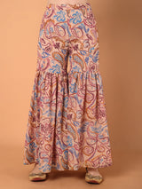 Round Neck Paisley Printed Kurta With Sahara & Dupatta Set