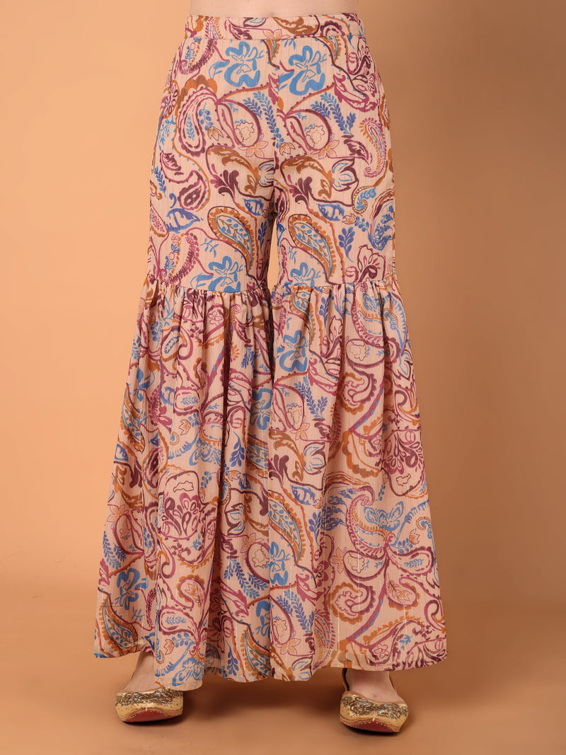 Round Neck Paisley Printed Kurta With Sahara & Dupatta Set