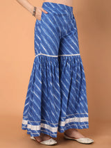 Bandhani Printed Kurta Set With Sharara & Dupatta Set