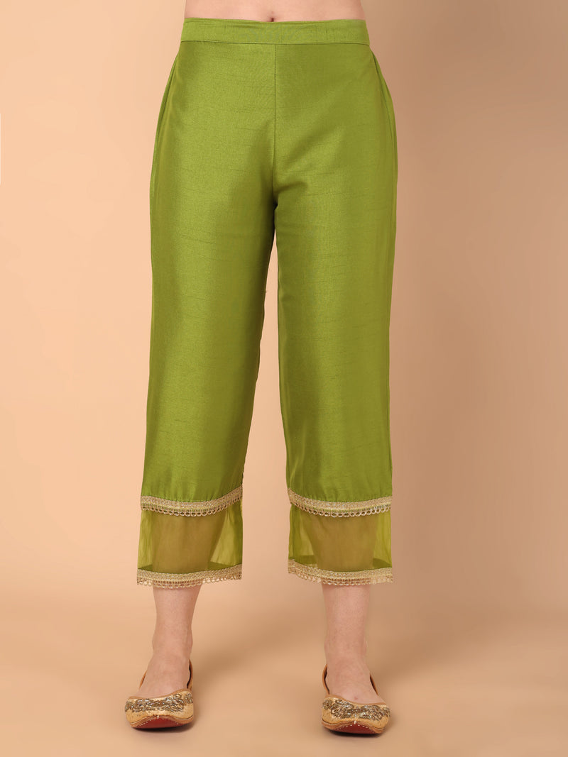 Embroidered Kurta With Palazzo & Dupatta Set
