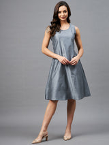 Grey and Golden Checks Printed A-Line Dress