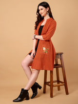 Embroidered Longline Open Front Shrug