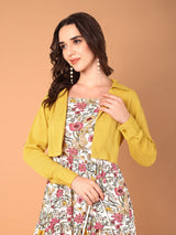Floral Printed Flared Dress With Solid Jacket