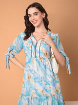 Tiered Midi Dress with Tropical Print