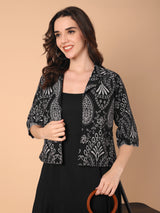 Gathered Dress With Printed Jacket