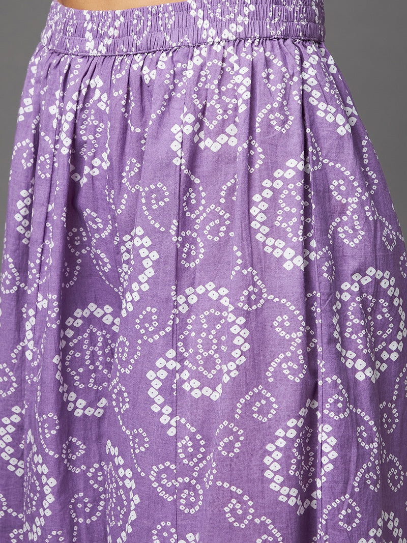 Cotton Purple Kurta With Palazzo & Dupatta