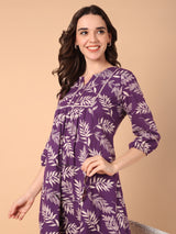 Leaf Print A-Line Dress