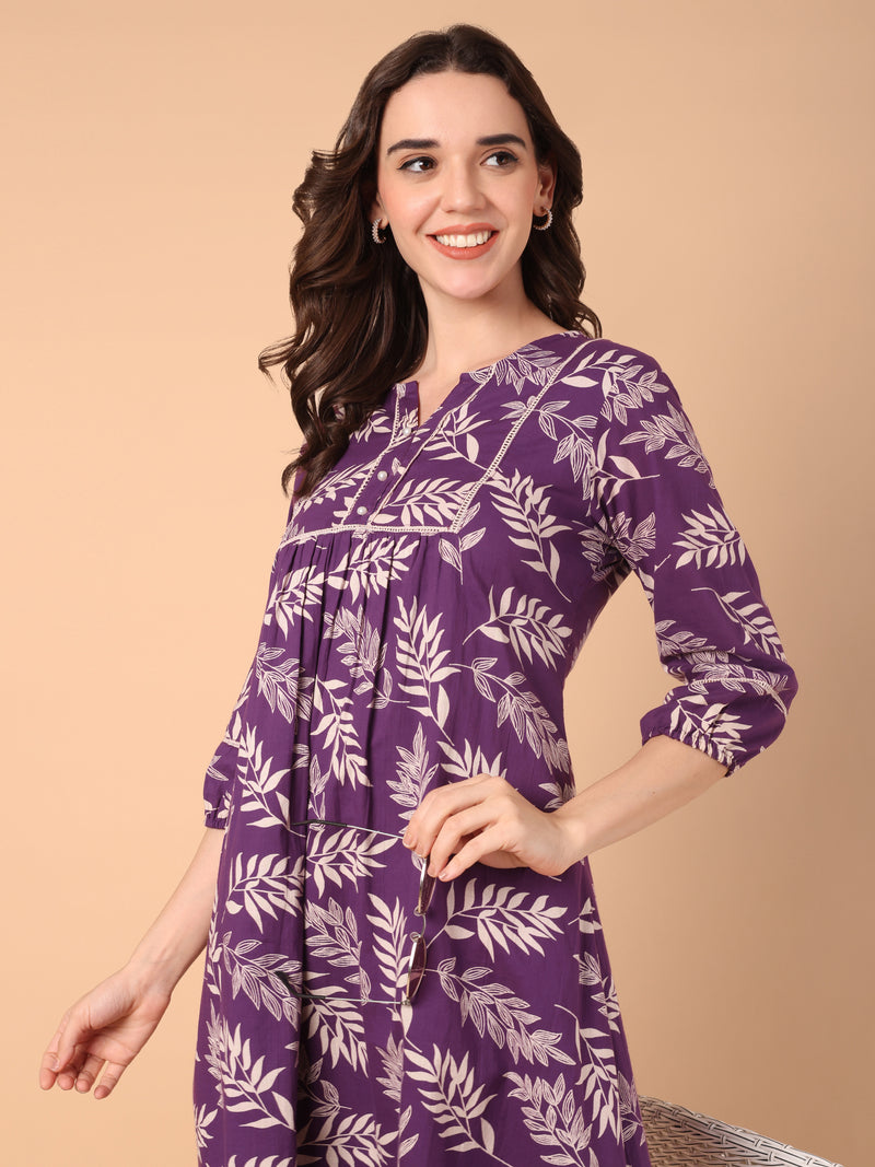 Leaf Print A-Line Dress
