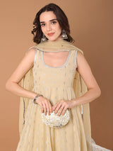 Enthic Cream & Gold Embellished Anarkali Kurta