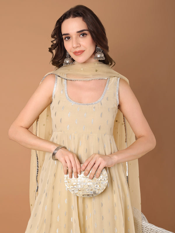Enthic Cream & Gold Embellished Anarkali Kurta