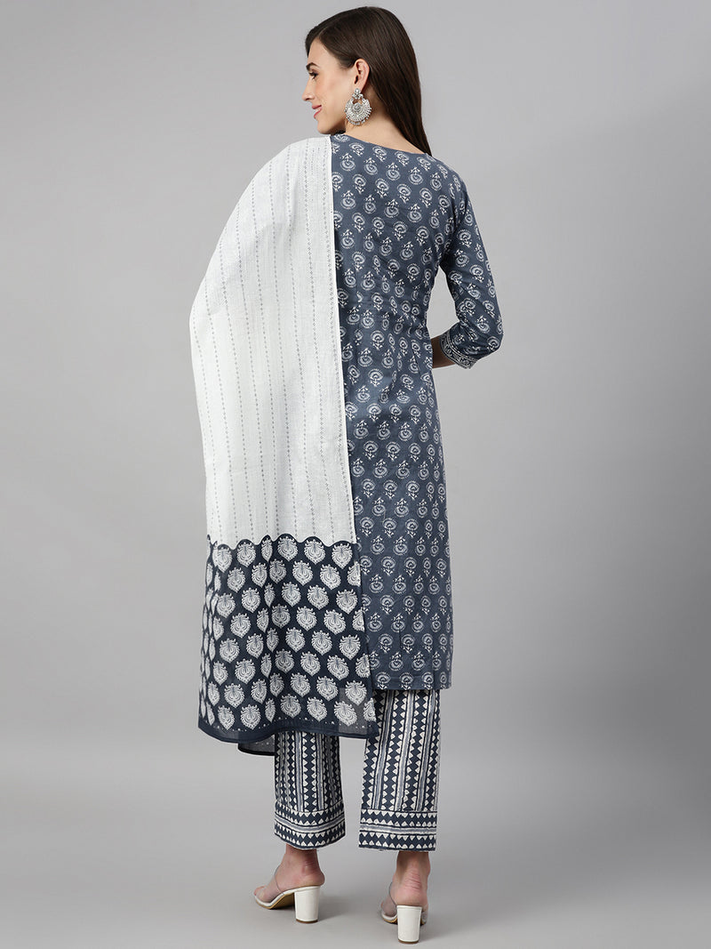 Floral Printed Kurta With Palazzo & Dupatta Set