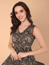 Paisley Print V-Neck Flared Dress