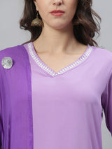 Lavender Solid A-Line Kurta Palazzo and Dupatta Set