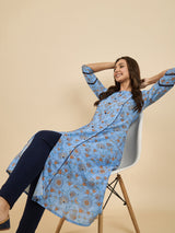 Floral Blue Printed Kurta