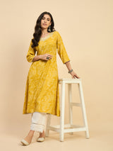 Embroidered Yellow A line Kurta