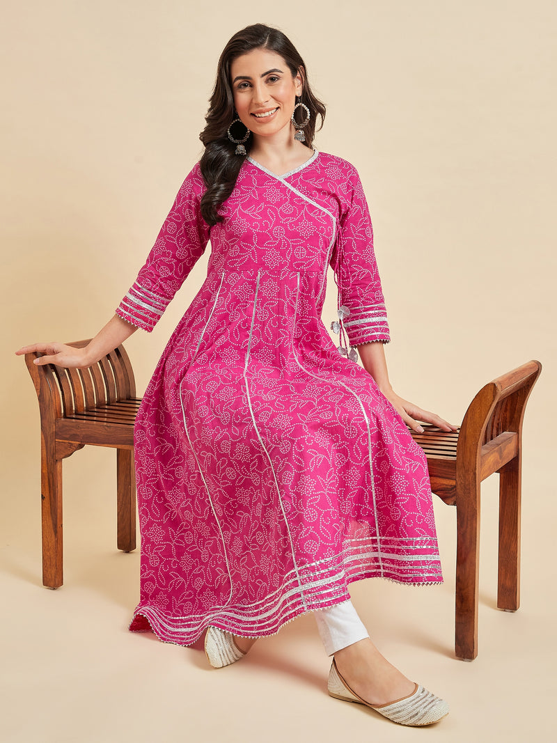 Pink Angrakha Flared kurta