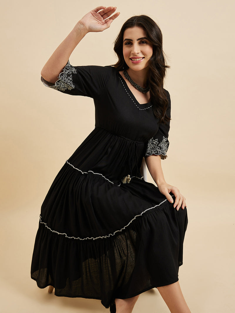 Black Embroidered Two Tiered dress