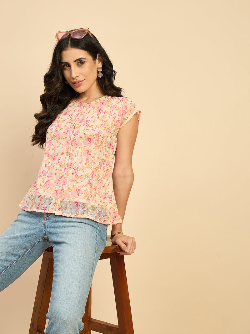 Pink Floral Print Top