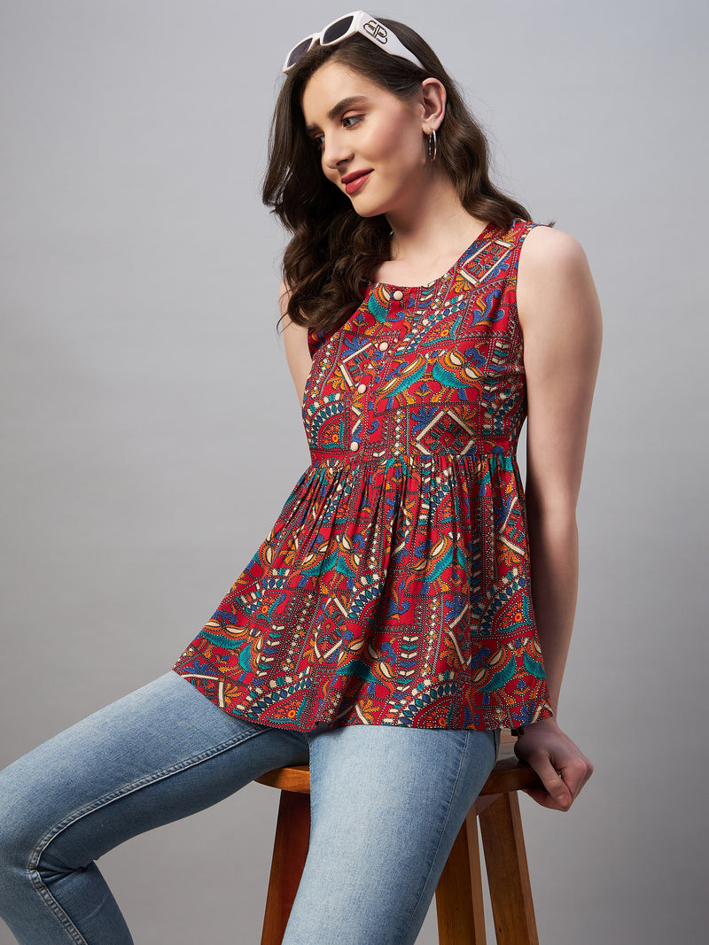 Printed Peplum Rayon Top