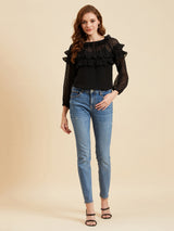 Black Dobby Georgette Top