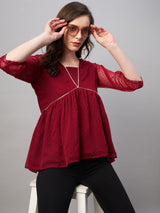 Dobby Fitted High-Low Hem V-Neck Top