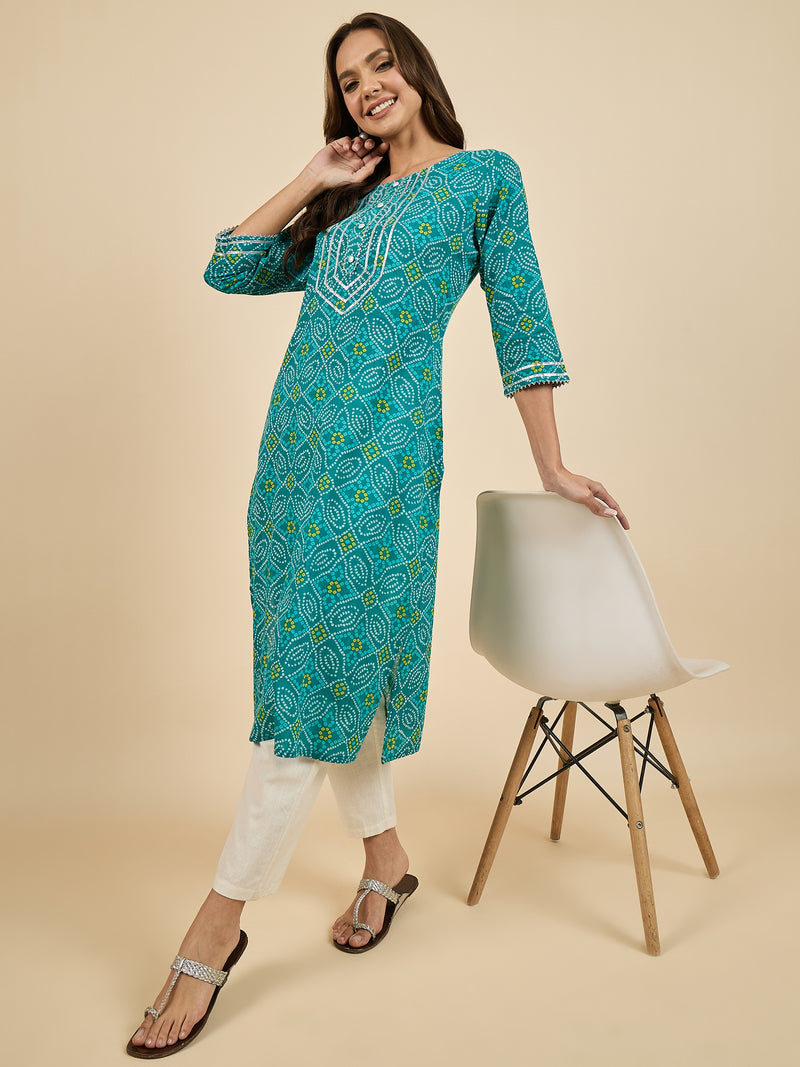 Blue Cotton Printed Kurta