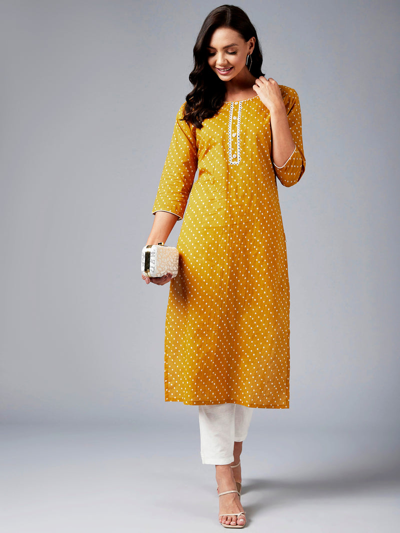 Yellow Straight Cotton Kurta