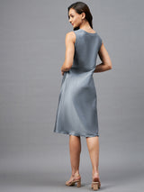 Grey and Golden Checks Printed A-Line Dress