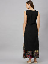 Printed Black Kurta With Palazzo & Jacket Set