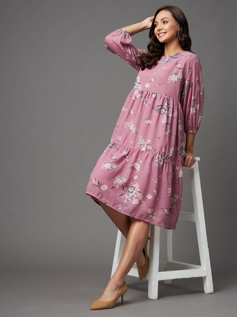 Pink A Line Georgette Dress